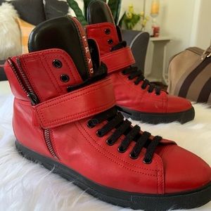 100% AUTHENTIC PRADA HIGH TOP SNEAKERS-RED, SIZE 8